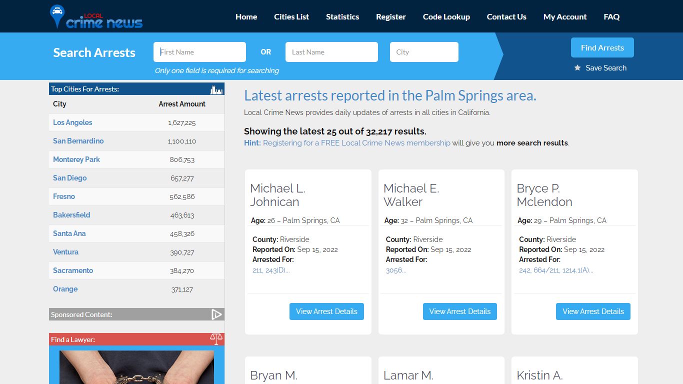Palm Springs California Arrest Records | Local Crime News