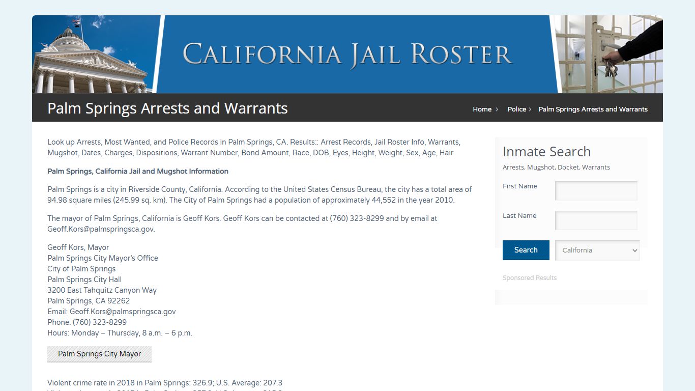 Palm Springs Arrests and Warrants | Jail Roster Search