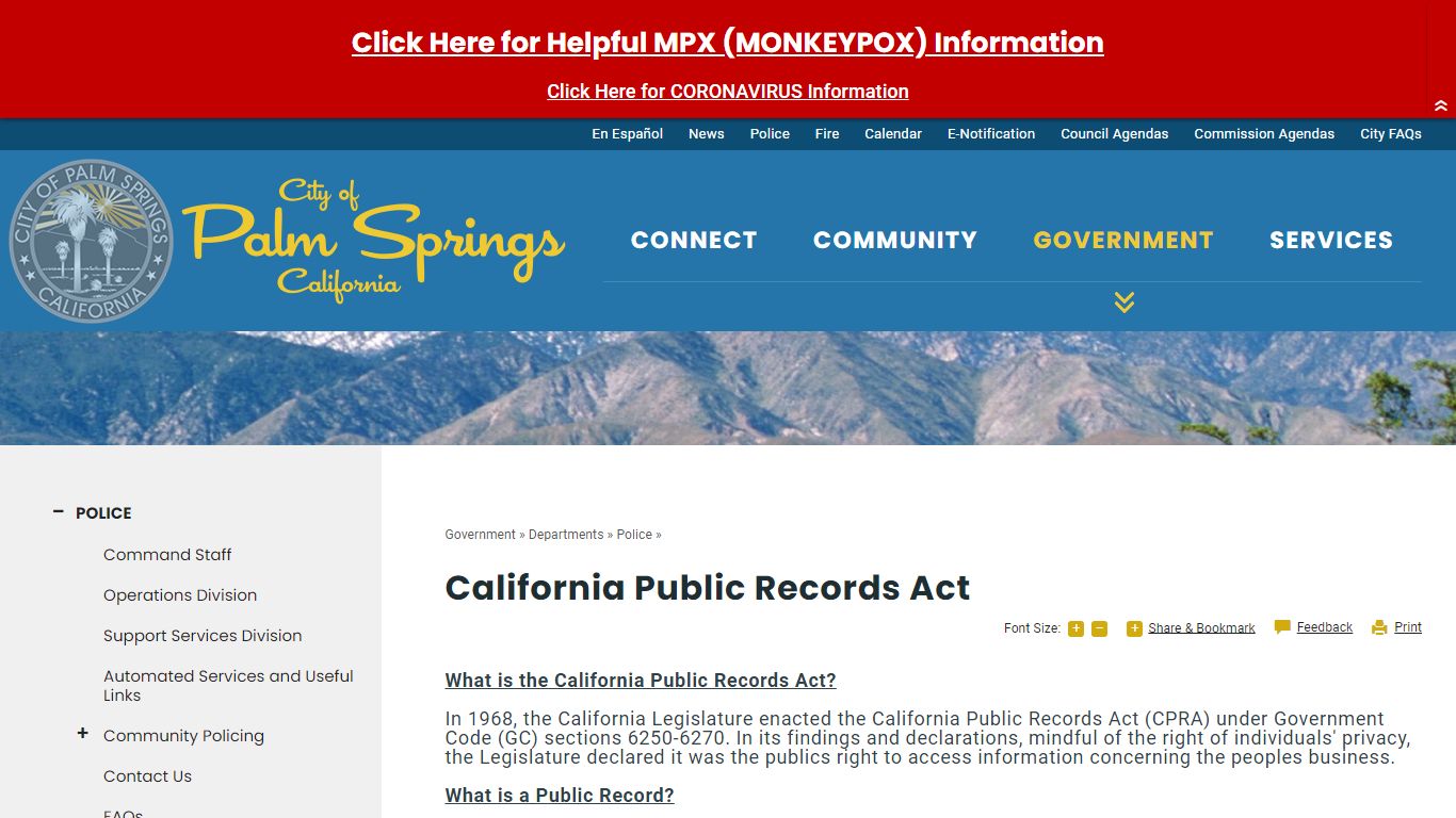 California Public Records Act | City of Palm Springs
